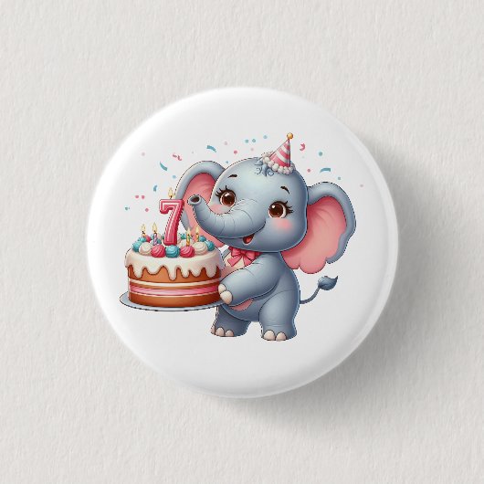 Schattige Olifant 7e Verjaardag Ronde Button 3,2 Cm (Voorkant)