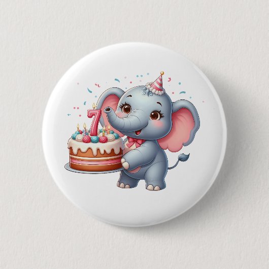 Schattige Olifant 7e Verjaardag Ronde Button 5,7 Cm (Voorkant)