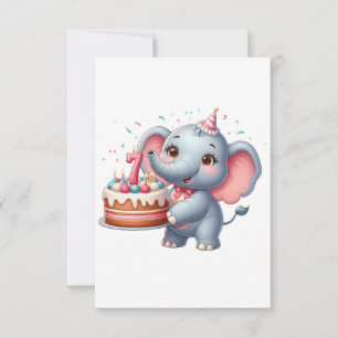 Schattige Olifant 7e Verjaardag RSVP Kaartje