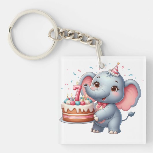 Schattige Olifant 7e Verjaardag Sleutelhanger (voorkant)