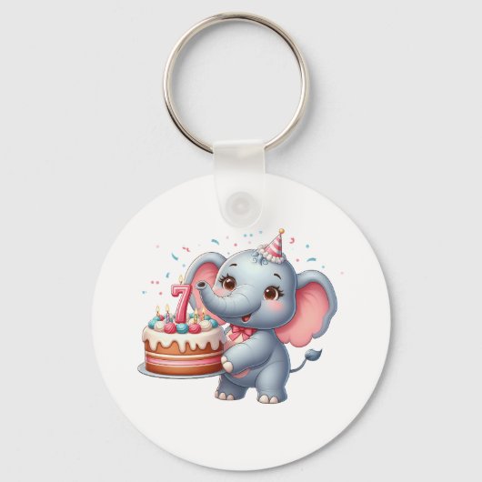 Schattige Olifant 7e Verjaardag Sleutelhanger (Voorkant)