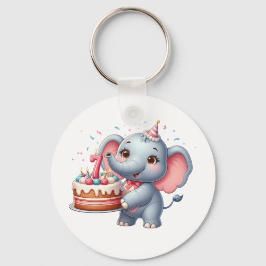 Schattige Olifant 7e Verjaardag Sleutelhanger (Voorkant)