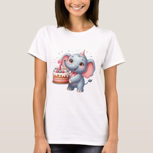 Schattige Olifant 7e Verjaardag T-shirt (Voorkant)
