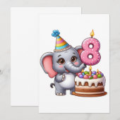 Schattige Olifant 8e Verjaardag Bedankkaart (Voorkant / Achterkant)