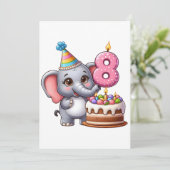 Schattige Olifant 8e Verjaardag Kaart (Staand voorkant)