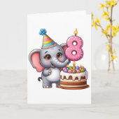 Schattige Olifant 8e Verjaardag Kaart (Gele Bloem)
