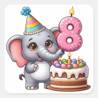 Schattige Olifant 8e Verjaardag Vierkante Sticker