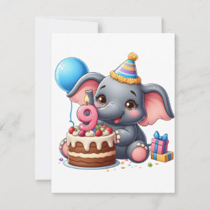 Schattige Olifant 9de Verjaardag Bedankkaart