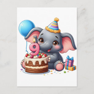 Schattige Olifant 9e Verjaardag Aankondigingskaart