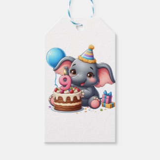 Schattige olifant 9e verjaardag cadeaulabel