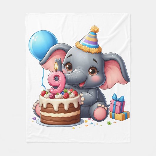 Schattige Olifant 9e Verjaardag Fleece Deken (Voorkant)