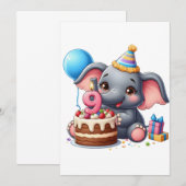 Schattige Olifant 9e Verjaardag Kaart (Voorkant / Achterkant)