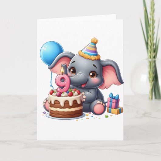 Schattige Olifant 9e Verjaardag Kaart (Voorkant)
