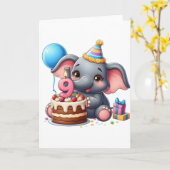 Schattige Olifant 9e Verjaardag Kaart (Gele Bloem)