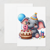 Schattige olifant 9e verjaardag kaart (Voorkant / Achterkant)