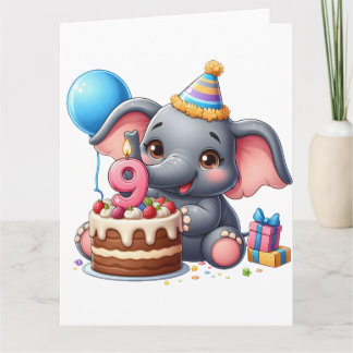 Schattige Olifant 9e Verjaardag Kaart