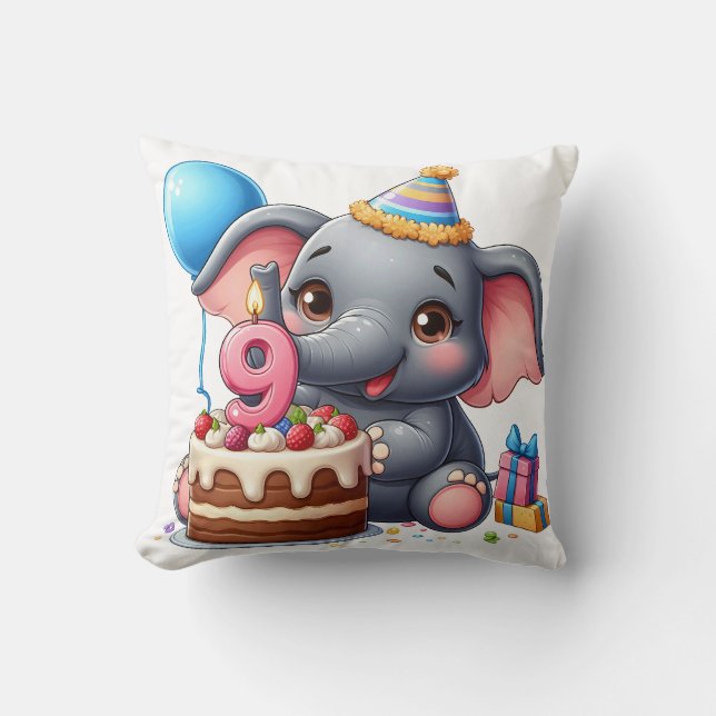 Schattige Olifant 9e Verjaardag Kussen (Voorkant)