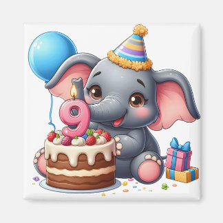 Schattige olifant 9e verjaardag magneet