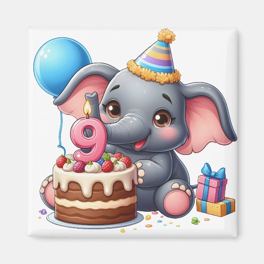 Schattige olifant 9e verjaardag magneet (Voorkant)