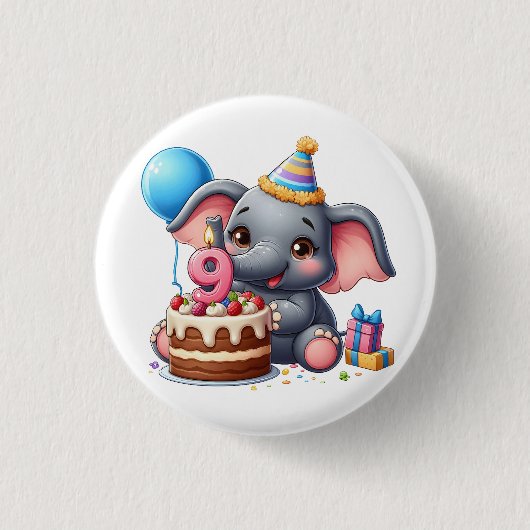 Schattige Olifant 9e Verjaardag Ronde Button 3,2 Cm (Voorkant)