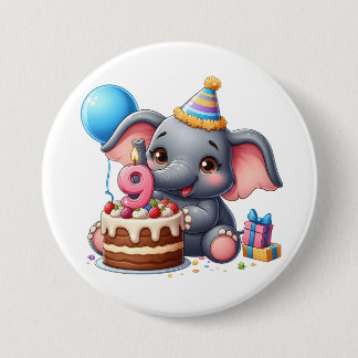Schattige Olifant 9e Verjaardag Ronde Button 7,6 Cm