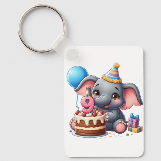 Schattige Olifant 9e Verjaardag Sleutelhanger (Voorkant)