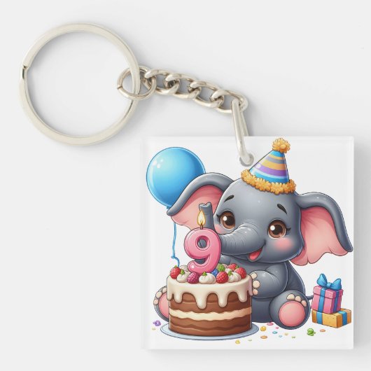 Schattige Olifant 9e Verjaardag Sleutelhanger (voorkant)