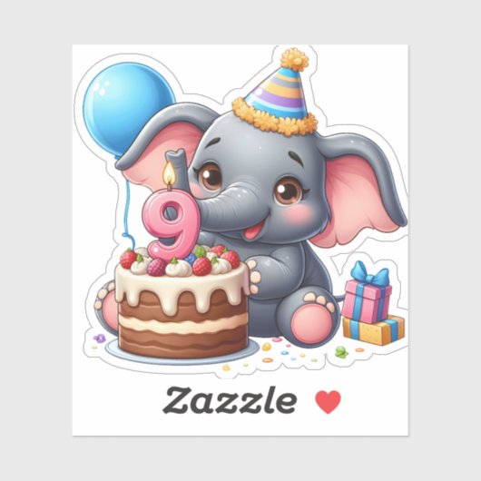 Schattige olifant 9e verjaardag sticker (Vel)