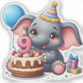 Schattige olifant 9e verjaardag sticker (Voorkant)