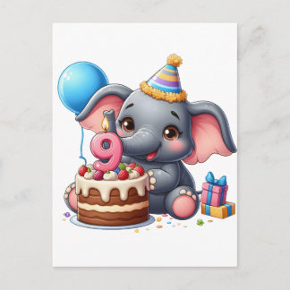 Schattige olifant 9e verjaardag uitnodiging briefkaart