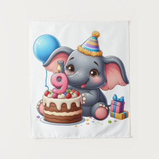 Schattige olifant 9e verjaardag wandkleed