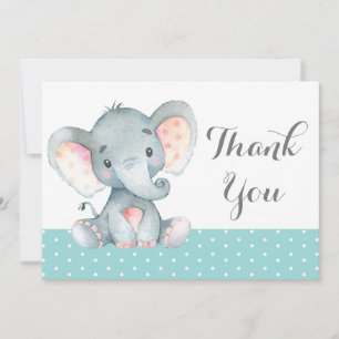 Schattige Olifant Baby Aqua Teal Turquoise en Grij Bedankkaart