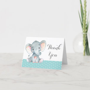 Schattige Olifant Baby Aqua Teal Turquoise en Grij Bedankkaart