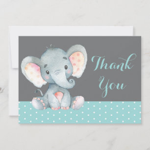 Schattige Olifant Baby Aqua Teal Turquoise en Grij Bedankkaart
