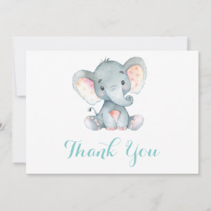 Schattige Olifant Baby Aqua Teal Turquoise en Grij Bedankkaart