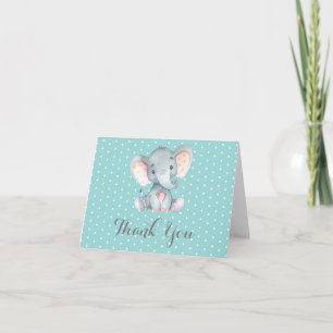 Schattige Olifant Baby Aqua Teal Turquoise en Grij Bedankkaart