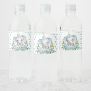 Schattige Olifant Baby Boy Baby shower Waterfles Etiket
