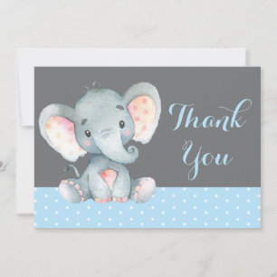 Schattige Olifant Baby Jongen Blauw en Grijs Bedankkaart