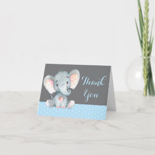 Schattige Olifant Baby Jongen Blauw en Grijs Bedankkaart
