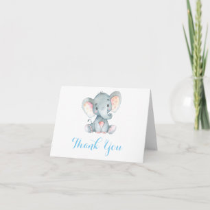 Schattige Olifant Baby Jongen Blauw en Grijs Bedankkaart