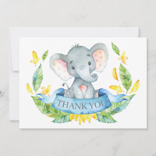 Schattige Olifant Baby Jongen Blauw en Grijs Bedankkaart