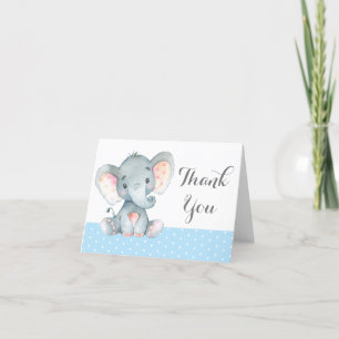Schattige Olifant Baby Jongen Blauw en Grijs Bedankkaart