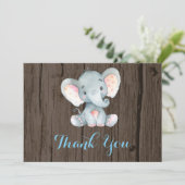 Schattige Olifant Baby Jongen Blauw en Grijs Bedankkaart (Staand voorkant)