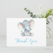 Schattige Olifant Baby Jongen Blauw en Grijs Bedankkaart (Staand voorkant)
