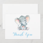 Schattige Olifant Baby Jongen Blauw en Grijs Bedankkaart (Voorkant / Achterkant)