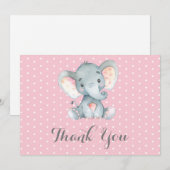 Schattige Olifant Baby Meisje Roze en Grijs Bedankkaart (Voorkant / Achterkant)