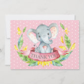 Schattige Olifant Baby Meisje Roze en Grijs Bedankkaart (Voorkant)