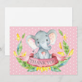 Schattige Olifant Baby Meisje Roze en Grijs Bedankkaart (Voorkant / Achterkant)