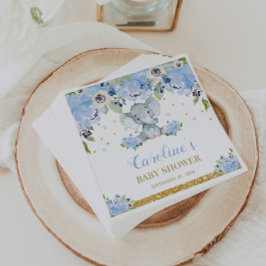 Schattige Olifant Baby shower Blauw Bloemen Servet