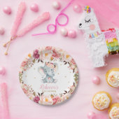 Schattige Olifant Baby shower Blush Bloemen Desser Papieren Bordje (Feest)